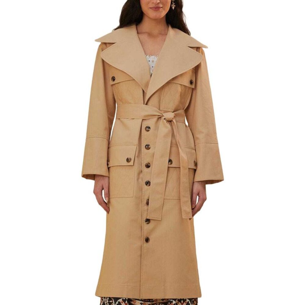 Farm Rio Womens Pockets Over Nude Trench Coat
